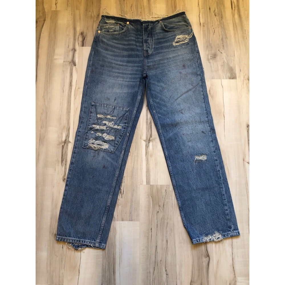 We The Free Free People Distressed Patchwork Straight Leg Jeans Blue Size 29 x31